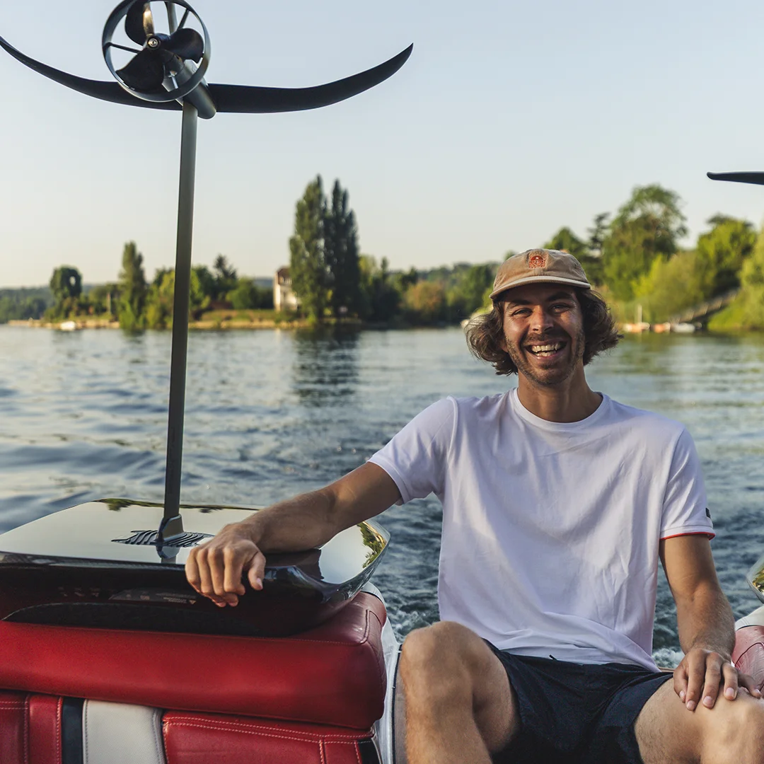 Fliteboard eFoil in flight on the Seine, Paris — pricing context 2026
