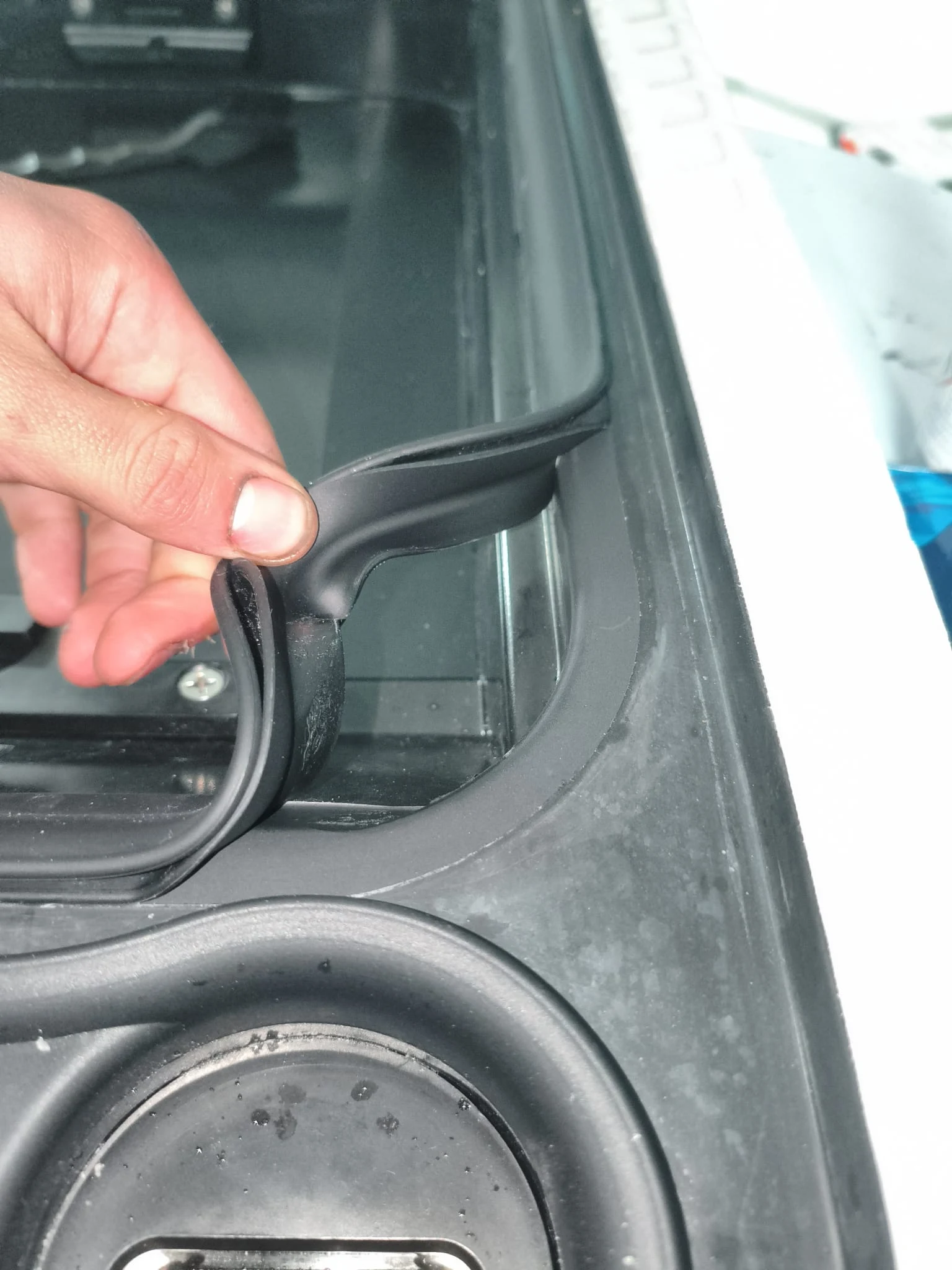 Damaged Flitecell lid seal compartment showing degraded seal — salt water intrusion risk