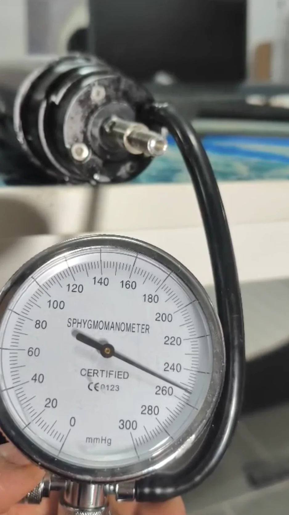 Flitebox pressure test using calibrated gauge — Mercer Yachting workshop in Malta