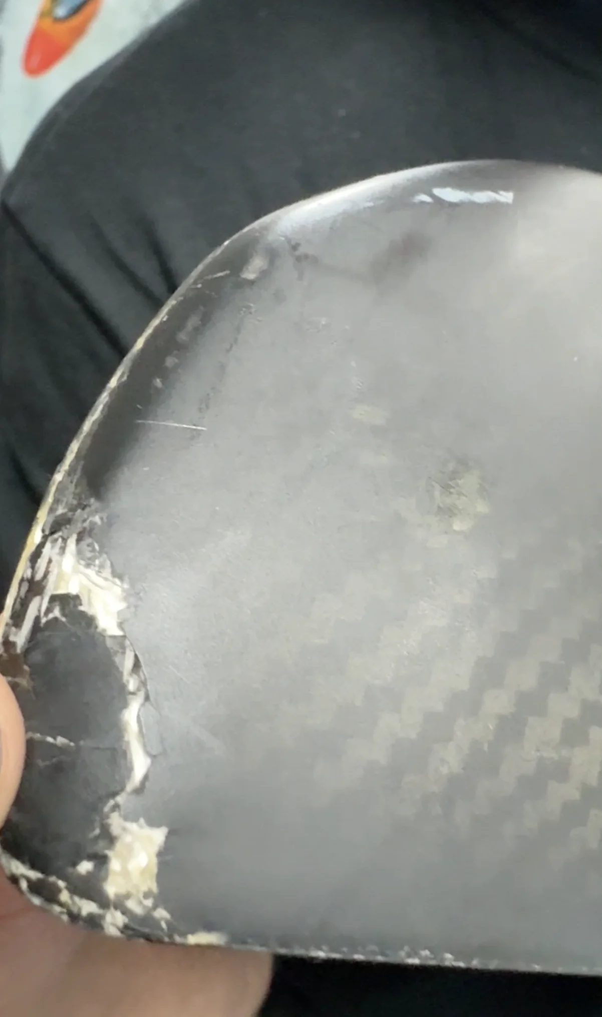 Cracked carbon fibre wing tip from end-of-season Fliteboard inspection