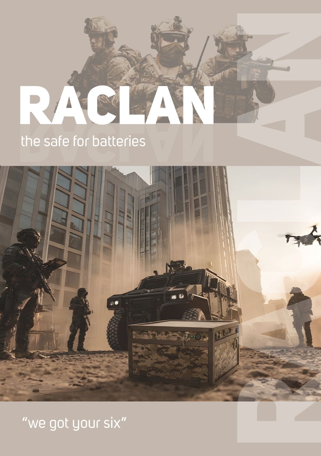 RACLAN Catalogue Defence cover showing the product range in tactical/defence context