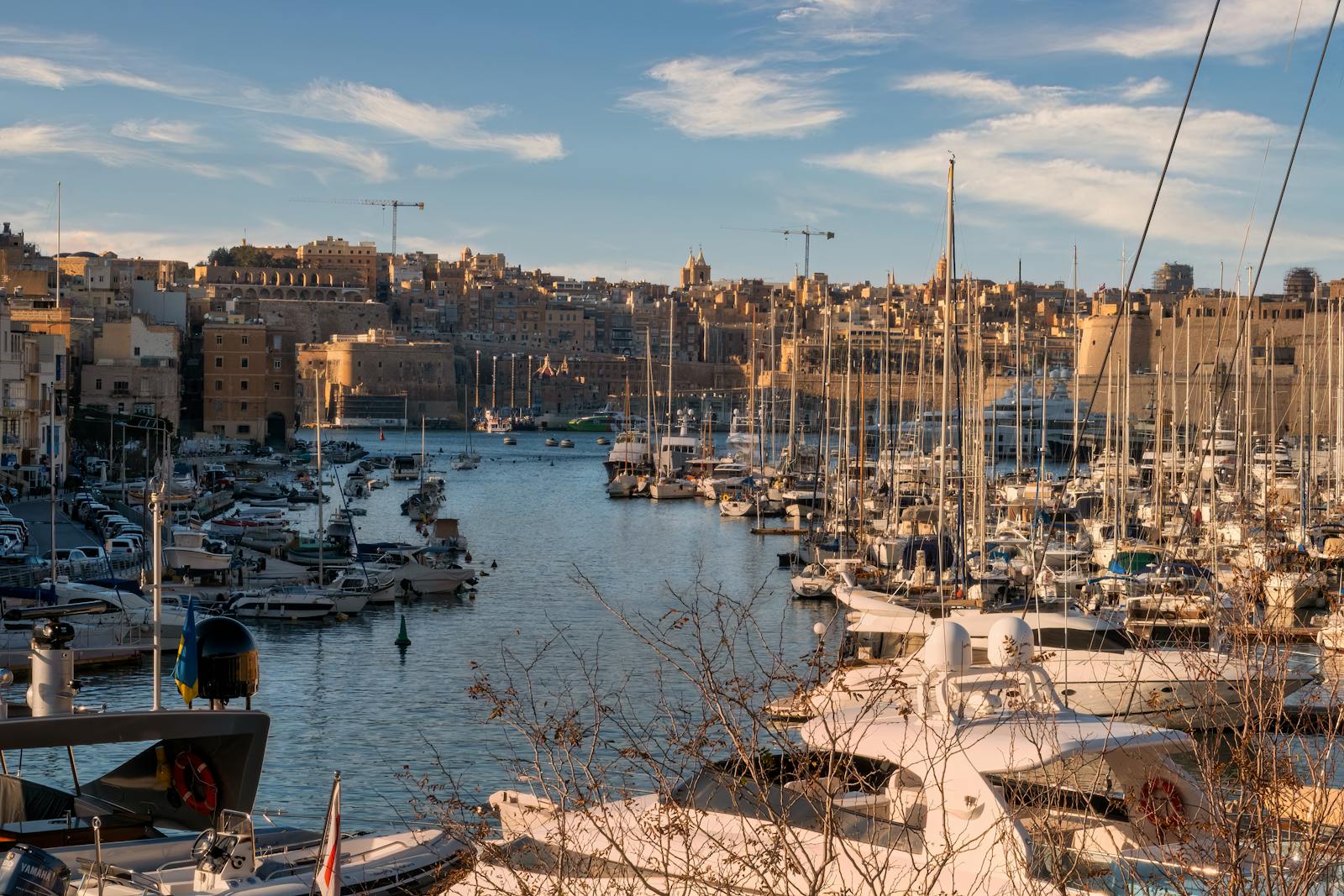 Malta Grand Harbour from the water at golden hour